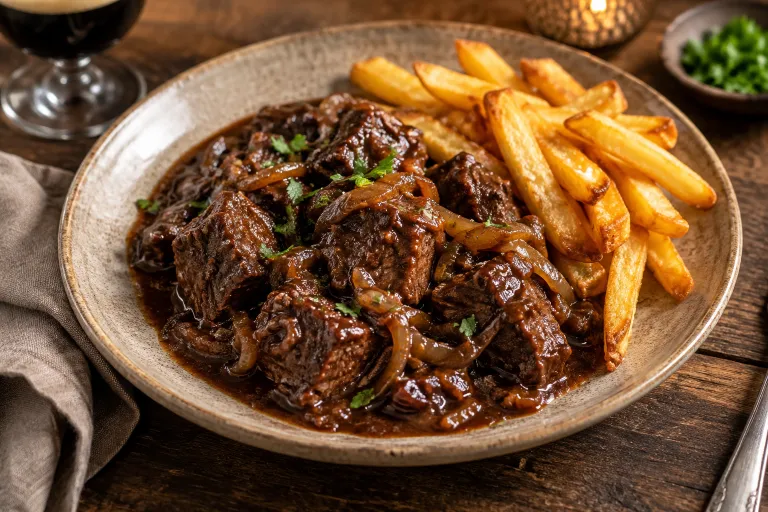 Ale-braised beef carbonnade · finished dish
