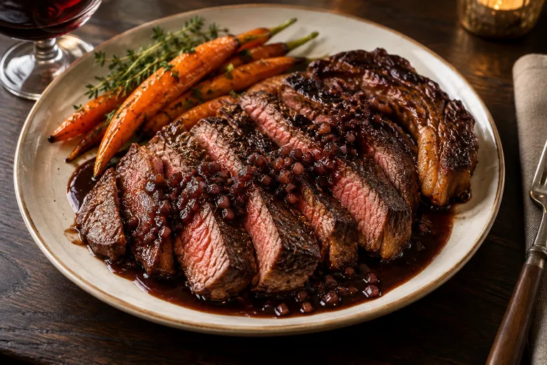 Ribeye with Bordelaise-style jus · finished dish