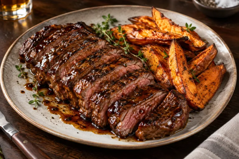 Bourbon-glazed striploin · finished dish