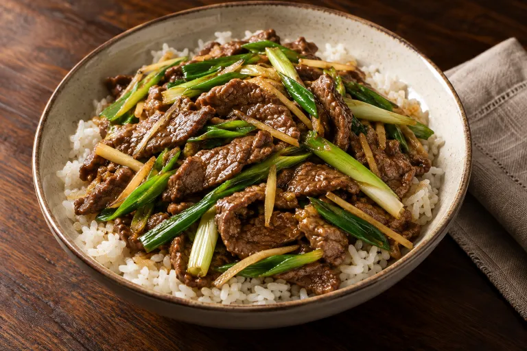 Ginger-scallion striploin · finished dish