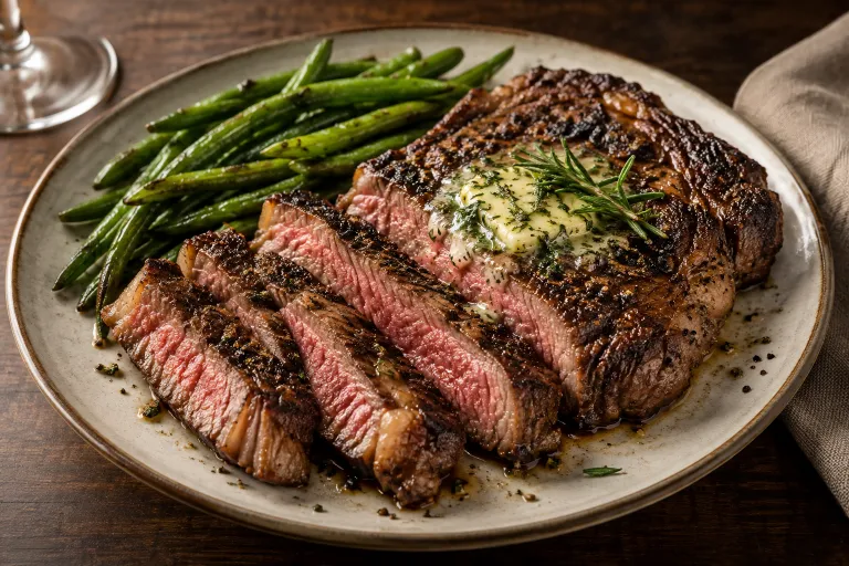 Cast-iron chuck-eye steak · finished dish