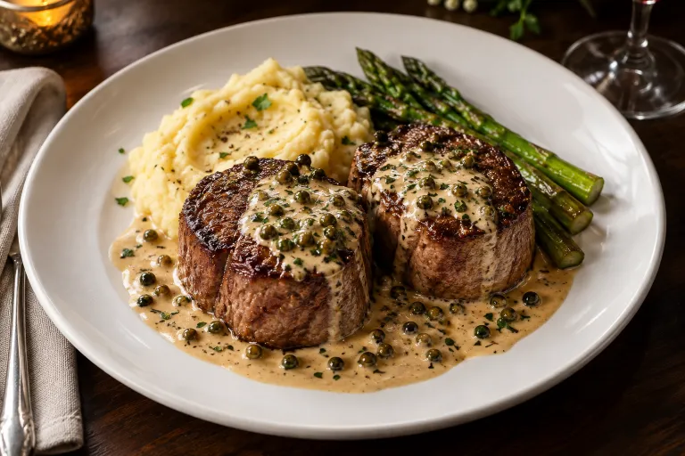 Filet mignon with green peppercorns · finished dish