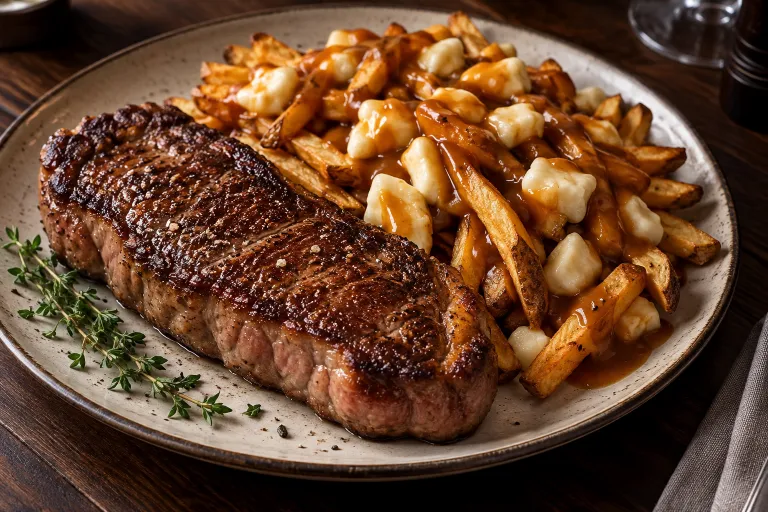 Striploin with steakhouse poutine · finished dish