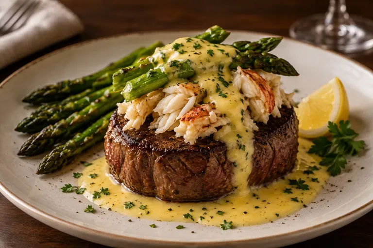 Tenderloin Oscar with asparagus · finished dish