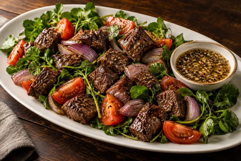 Shaking beef with watercress · finished dish