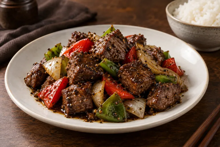 Black-pepper tenderloin rice plate · finished dish